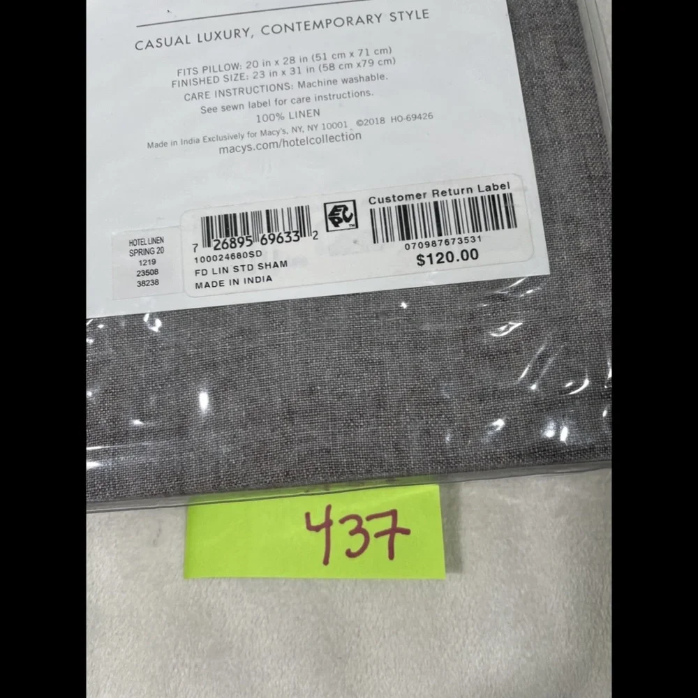 NIB Hotel‎ Collection Linen (1) Standard Sham Pillow Case in Grey